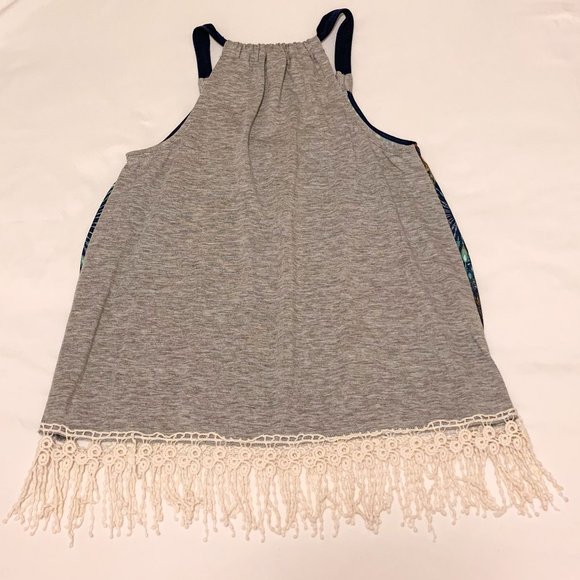 Tank Top - Lace Hem - Navy & Gray - Picture 3 of 4